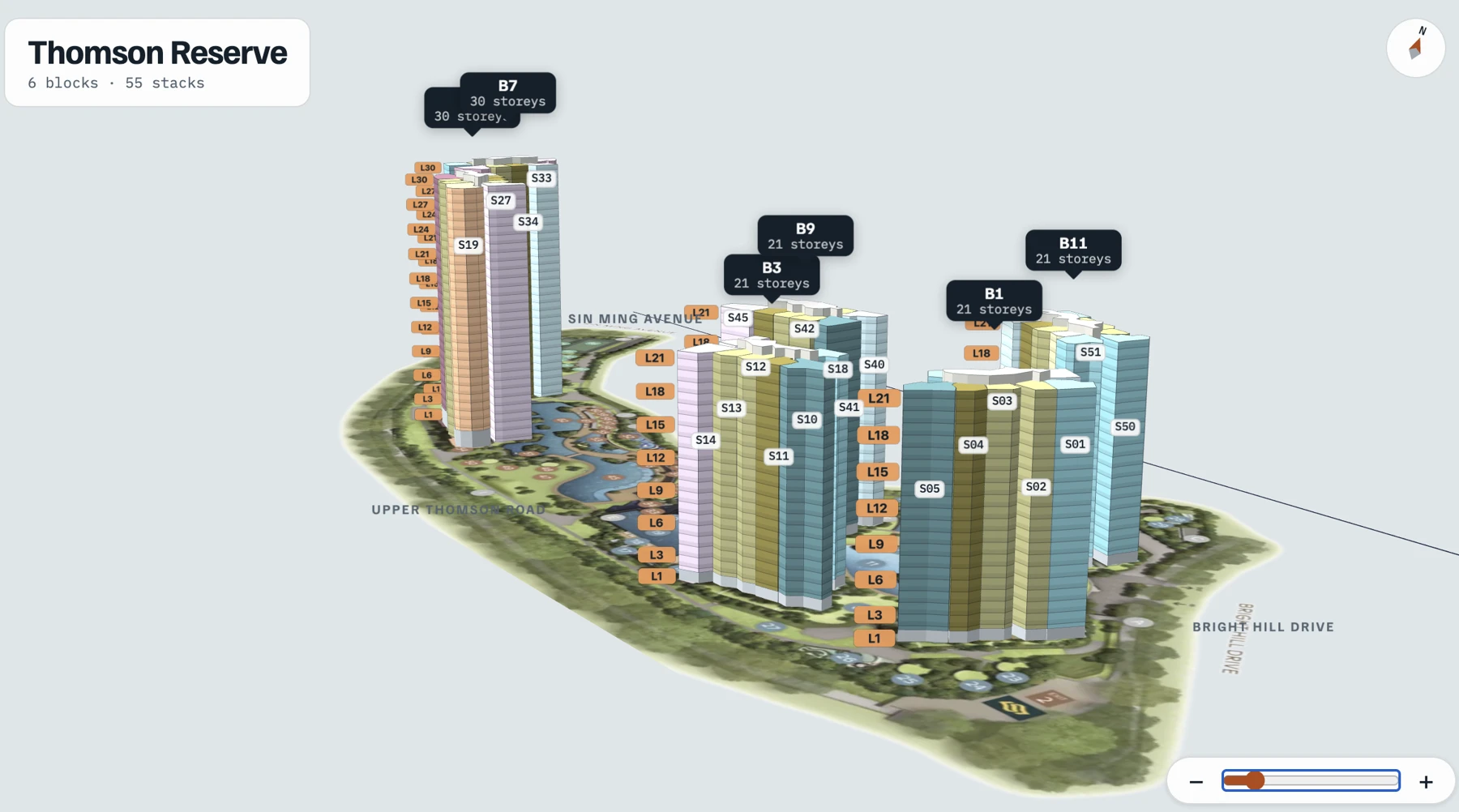 Indicative Thomson Reserve 3D model showing tower, stack and floor labels
