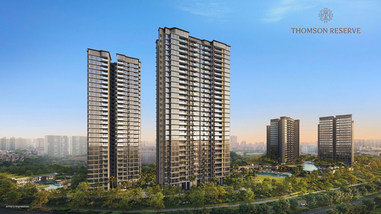Thomson Reserve architectural illustration surrounded by greenery